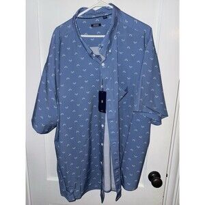 Izod NWT Shirt Men’s 4XB Short Sleeve Button Down Fishbone Pattern Blue